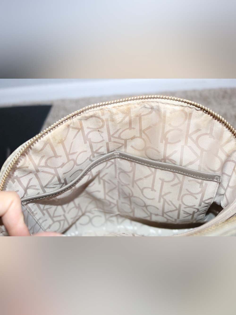 Calvin Klein Monogram Dome Satchel Crossbody Purse - Beige Taupe - Picture 10 of 16
